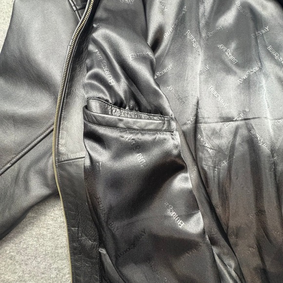 Burks Bay Mens XL Black Leather Bomber Jacket World Series Poker Patch Zip Up - Picture 7 of 15